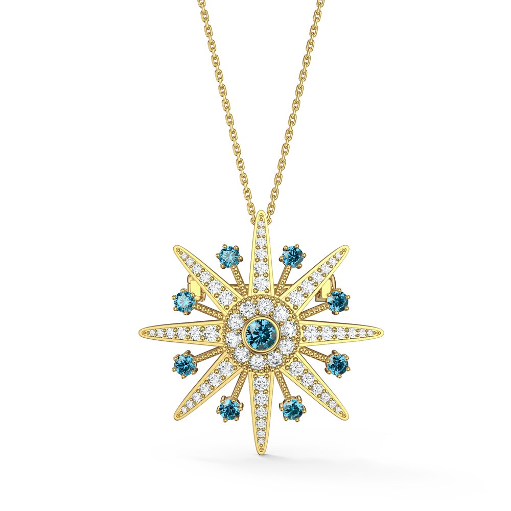 Starburst Topaz and Moissanite 9ct Yellow Gold Brooch #3