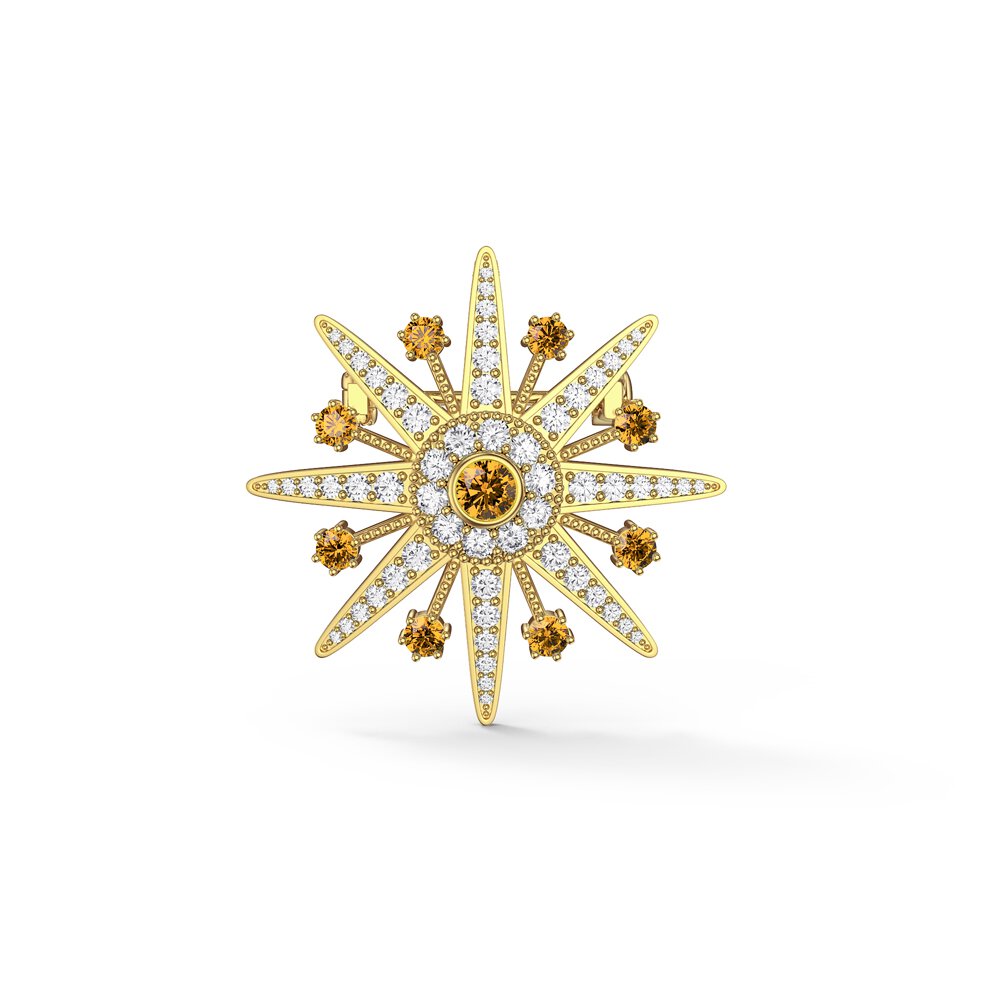Starburst Citrine and Moissanite 18ct Gold Vermeil Brooch