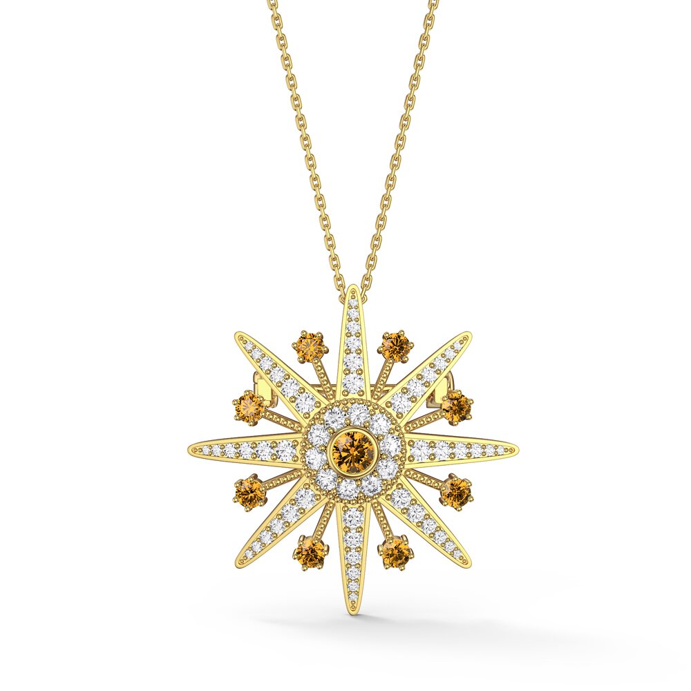 Starburst Citrine and Moissanite 18ct Gold Vermeil Brooch #3