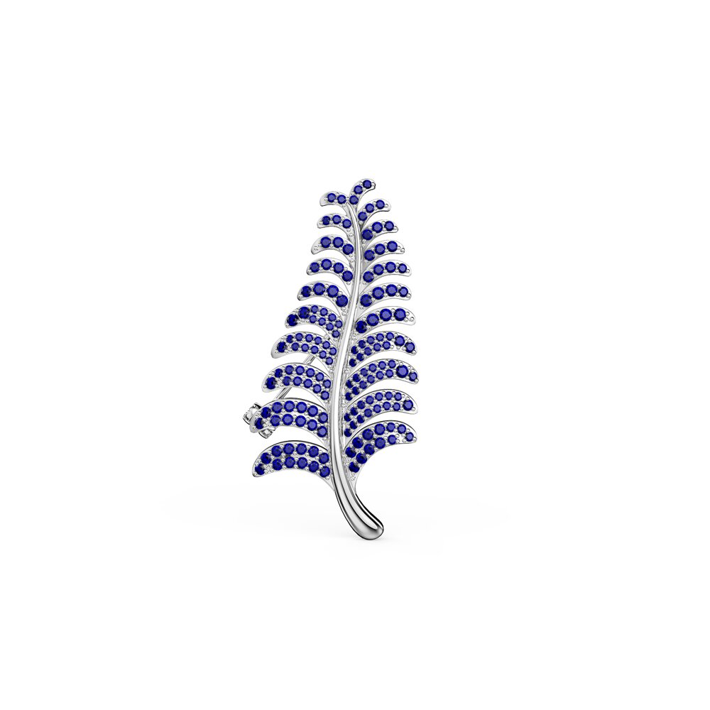 Fern Leaf Sapphire 9ct White Gold Brooch