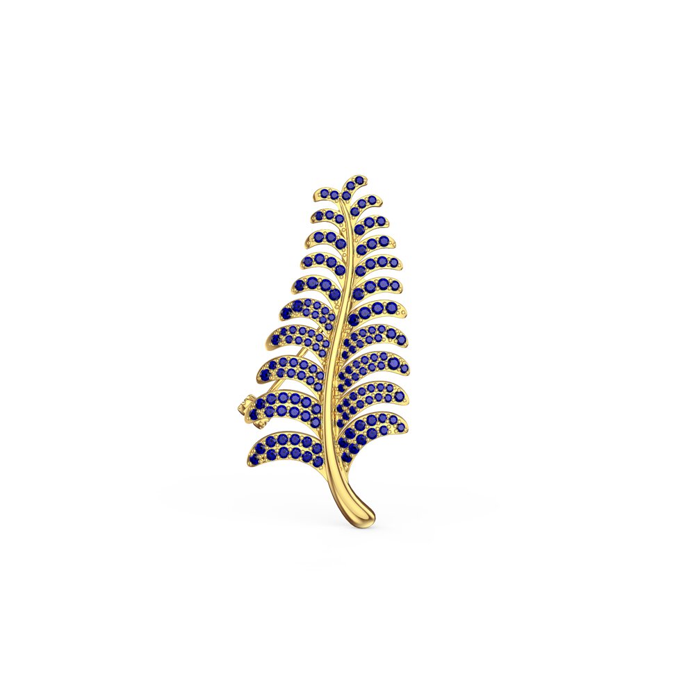 Fern Leaf Sapphire 9ct Yellow Gold Brooch