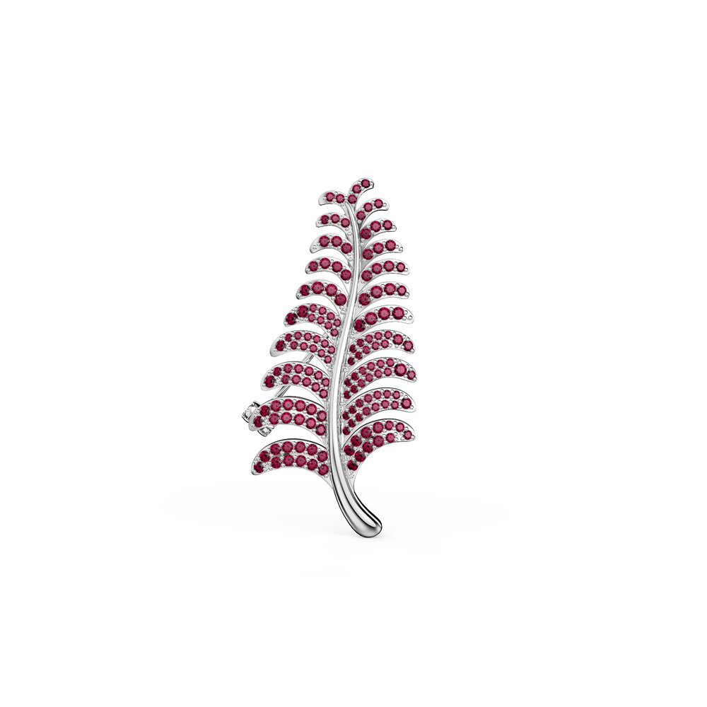 Fern Leaf Ruby 9ct White Gold Brooch