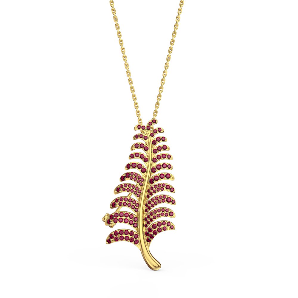 Fern Leaf Ruby 9ct Yellow Gold Brooch #3