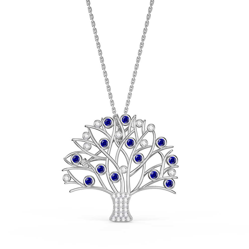 Tree of Life Sapphire and Moissanite Platinum plated Silver Brooch #3