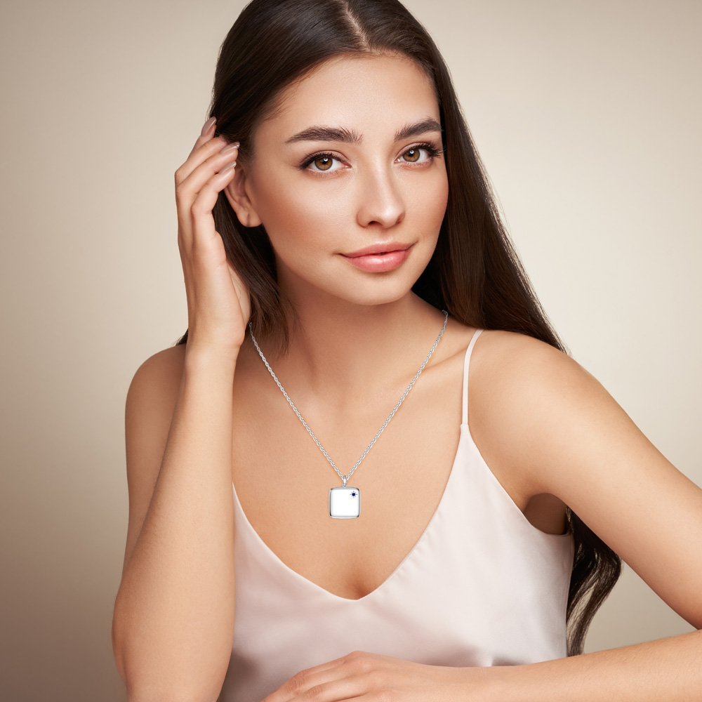 Princess Sapphire Platinum plated Silver Square Locket #2