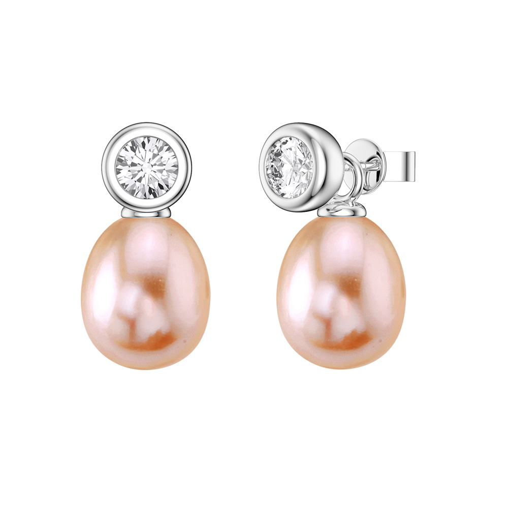 Venus Moissanite Pink Pearl Platinum Plated Silver Drops