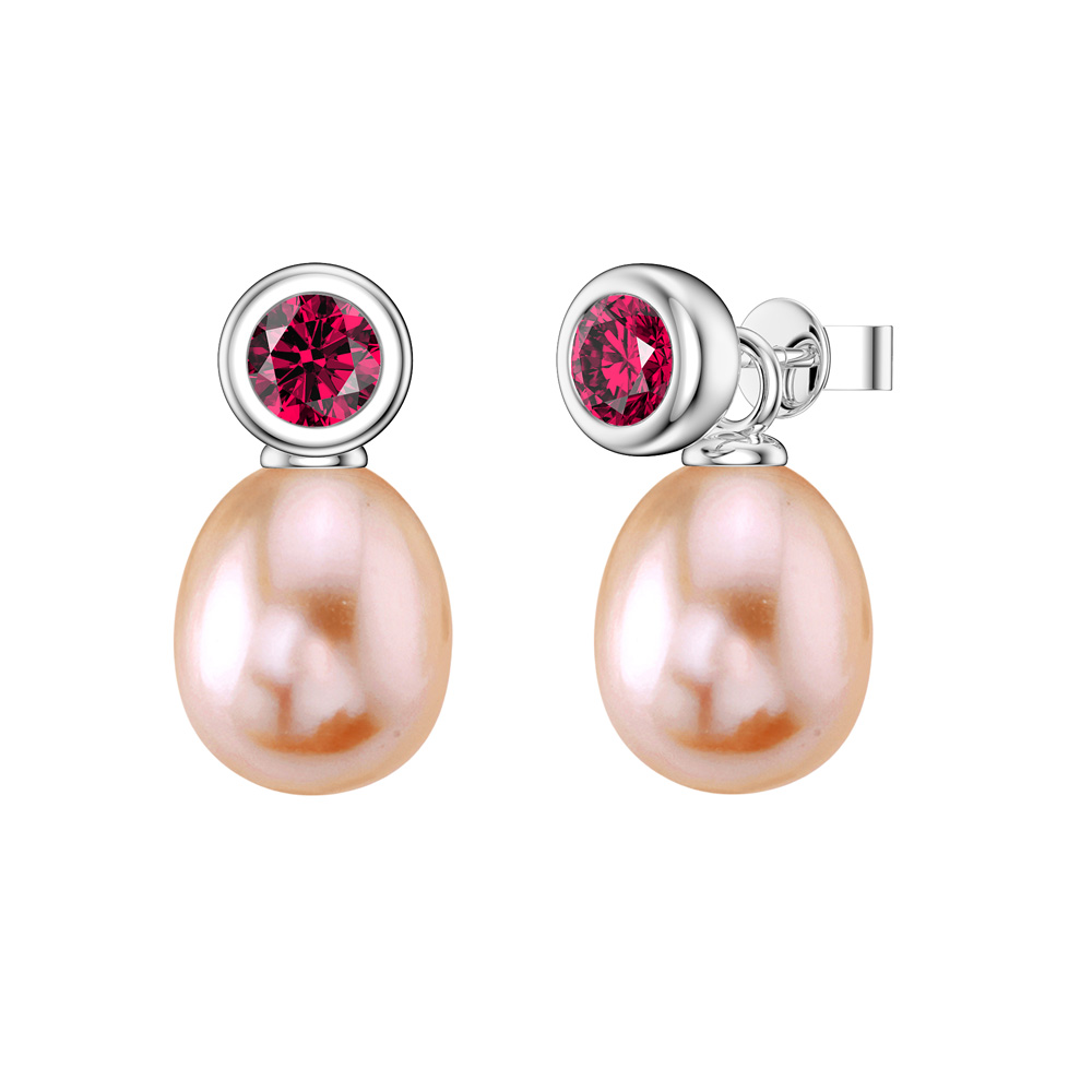 Venus Ruby Pink Pearl Platinum Plated Silver Drops