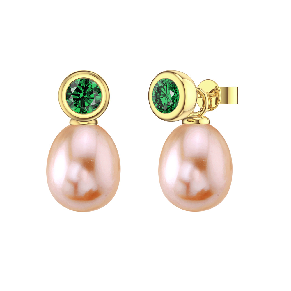 Venus Emerald Pink Pearl 18ct Gold Vermeil Stud Drop Set