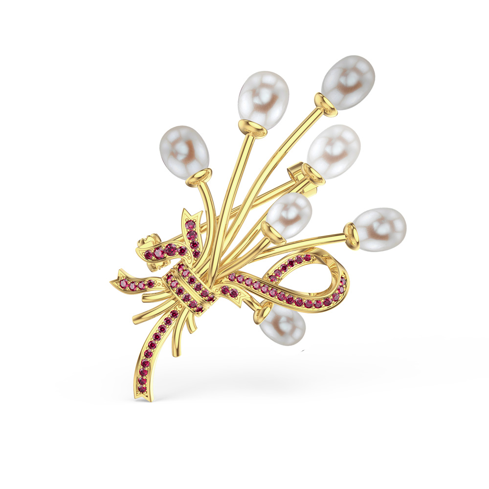 Pearl and Ruby 9ct Yellow Gold Brooch