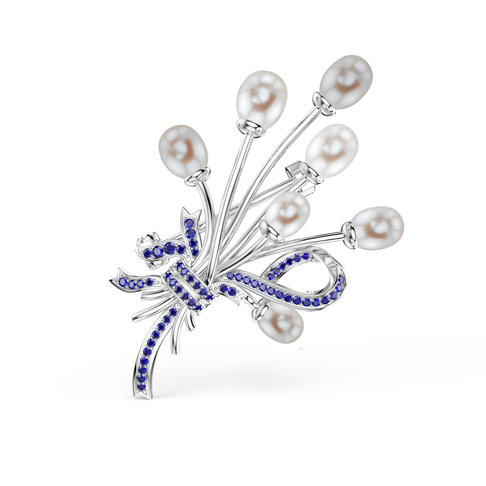 Pearl and Sapphire 9ct White Gold Brooch