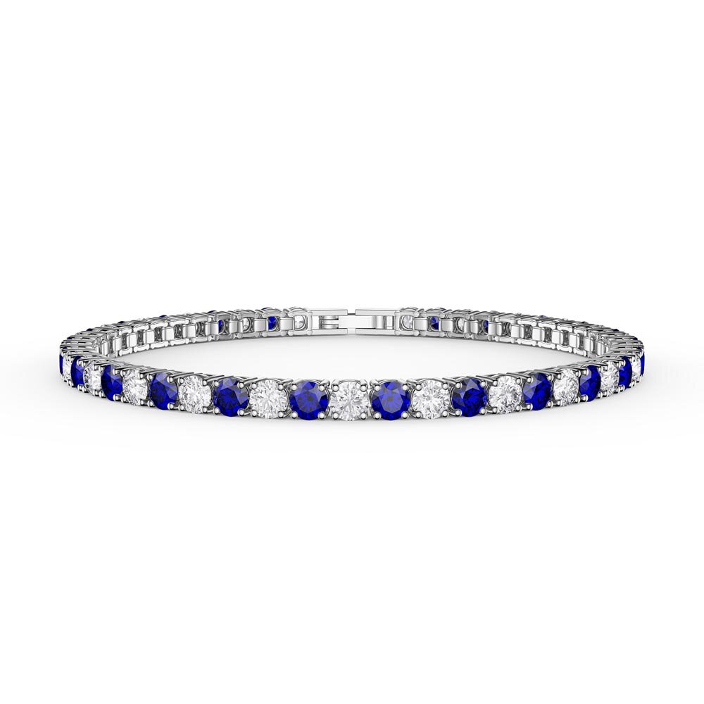 Eternity Sapphire CZ Rhodium plated Silver Tennis Bracelet