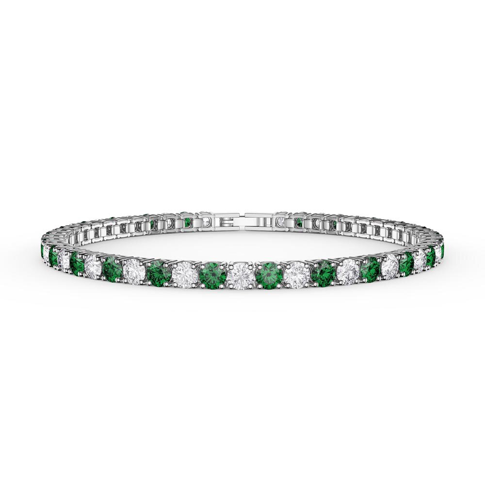 Eternity Emerald Platinum plated Silver Tennis Bracelet