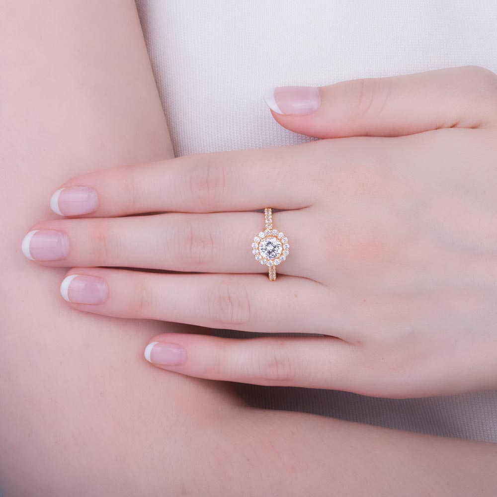 Eternity 1ct Lab Diamond Halo 9ct Yellow Gold Engagement Ring #3