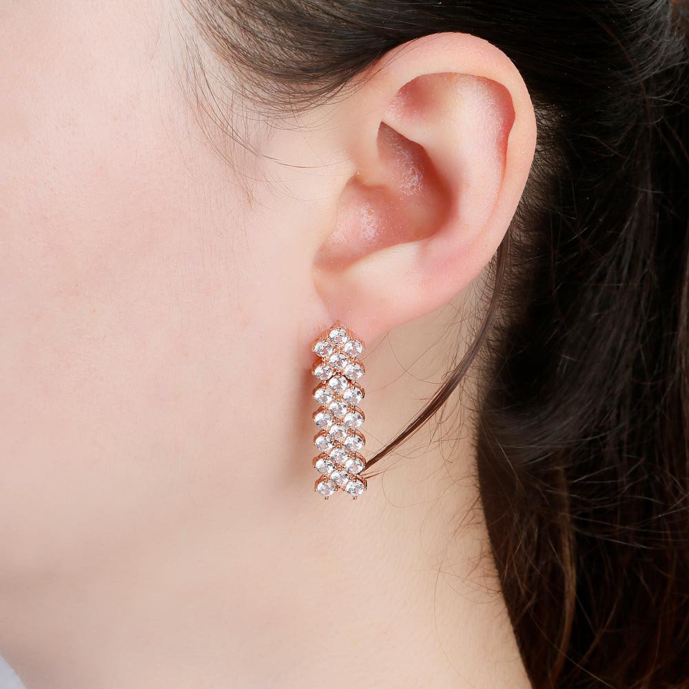 Eternity Three Row White Sapphire 18ct Rose Gold Vermeil Drop Earrings #2