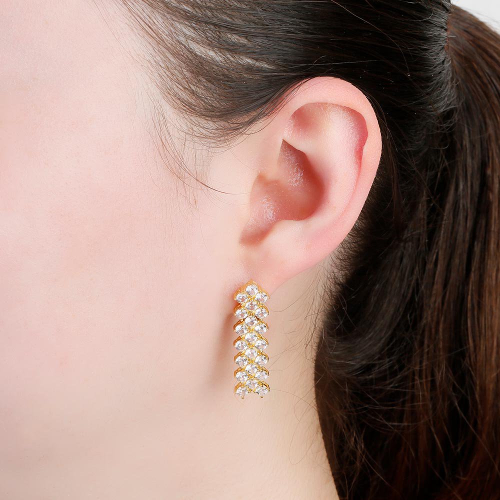 Eternity Three Row White Sapphire 18ct Gold Vermeil Drop Earrings #2