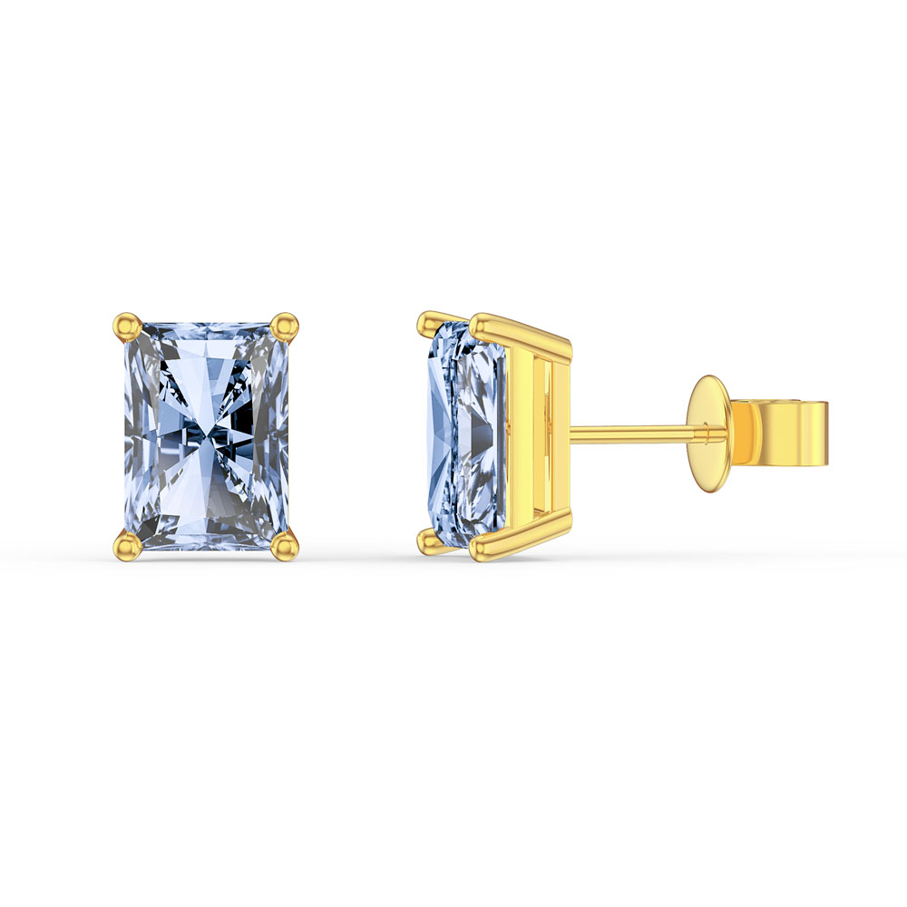 Princess 2ct Emerald Cut Aquamarine 18ct Gold Vermeil Stud Earrings
