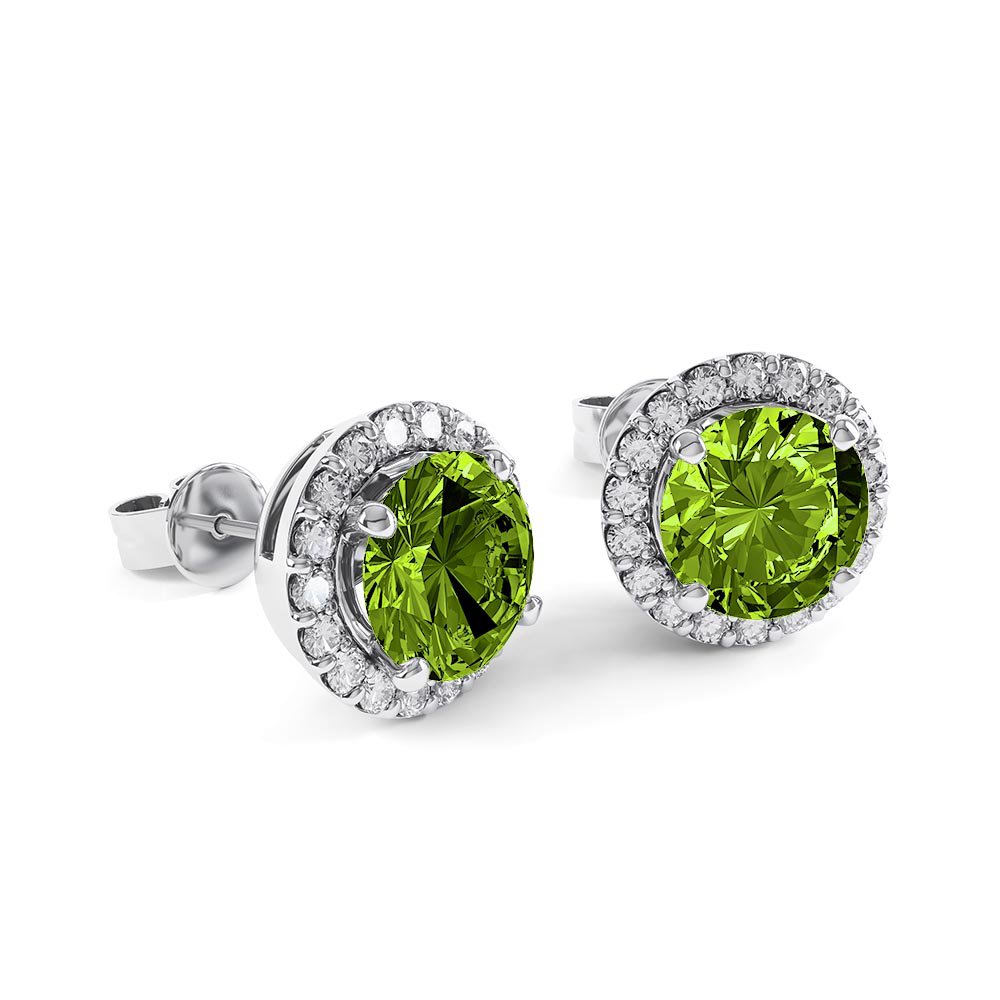 2ct Peridot and Diamond 18ct White Gold Halo Stud Earrings