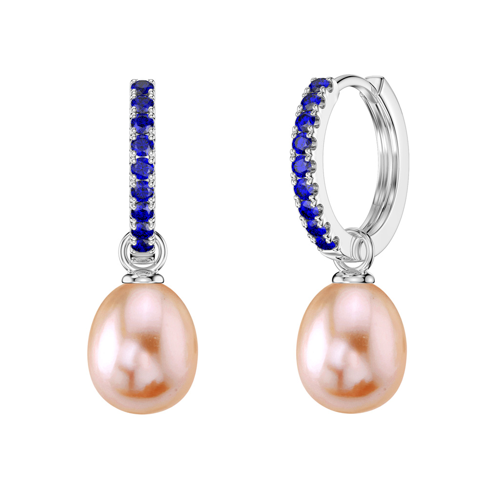 Venus Sapphire Hoop Pink Pearl Drop Platinum plated Silver Earring Set