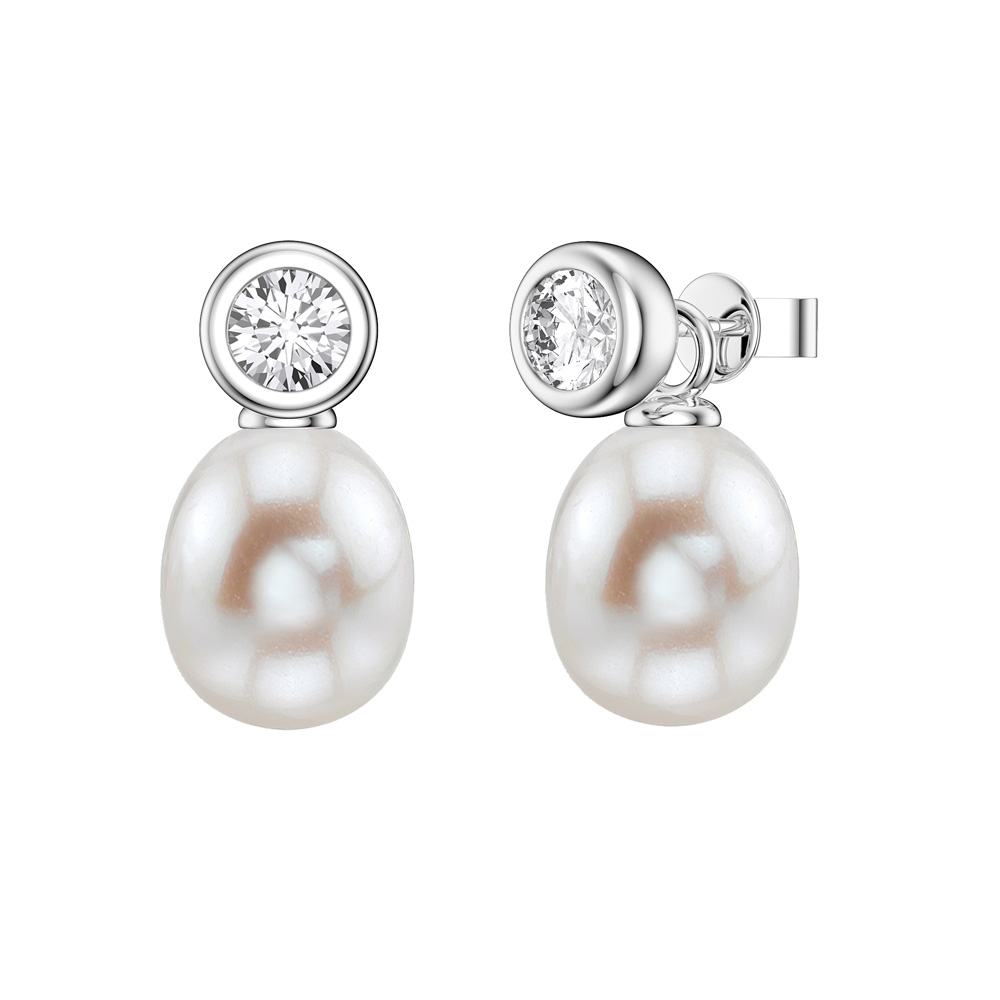 Venus White Sapphire Pearl Platinum Plated Silver Drops