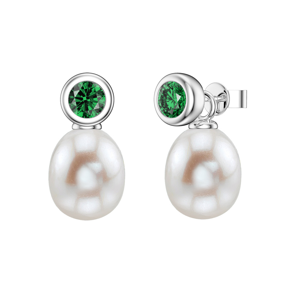 Venus Emerald Pearl Platinum Plated Silver Stud Drop Set