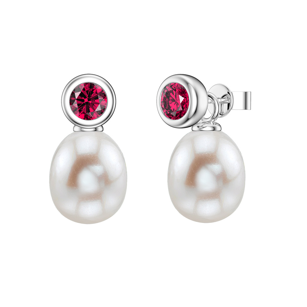 Venus Ruby Pearl Platinum Plated Silver Drops