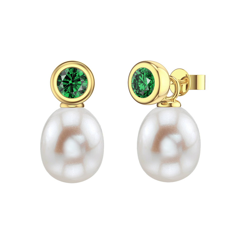 Venus Emerald Pearl 18ct Gold Vermeil Stud Drop Set
