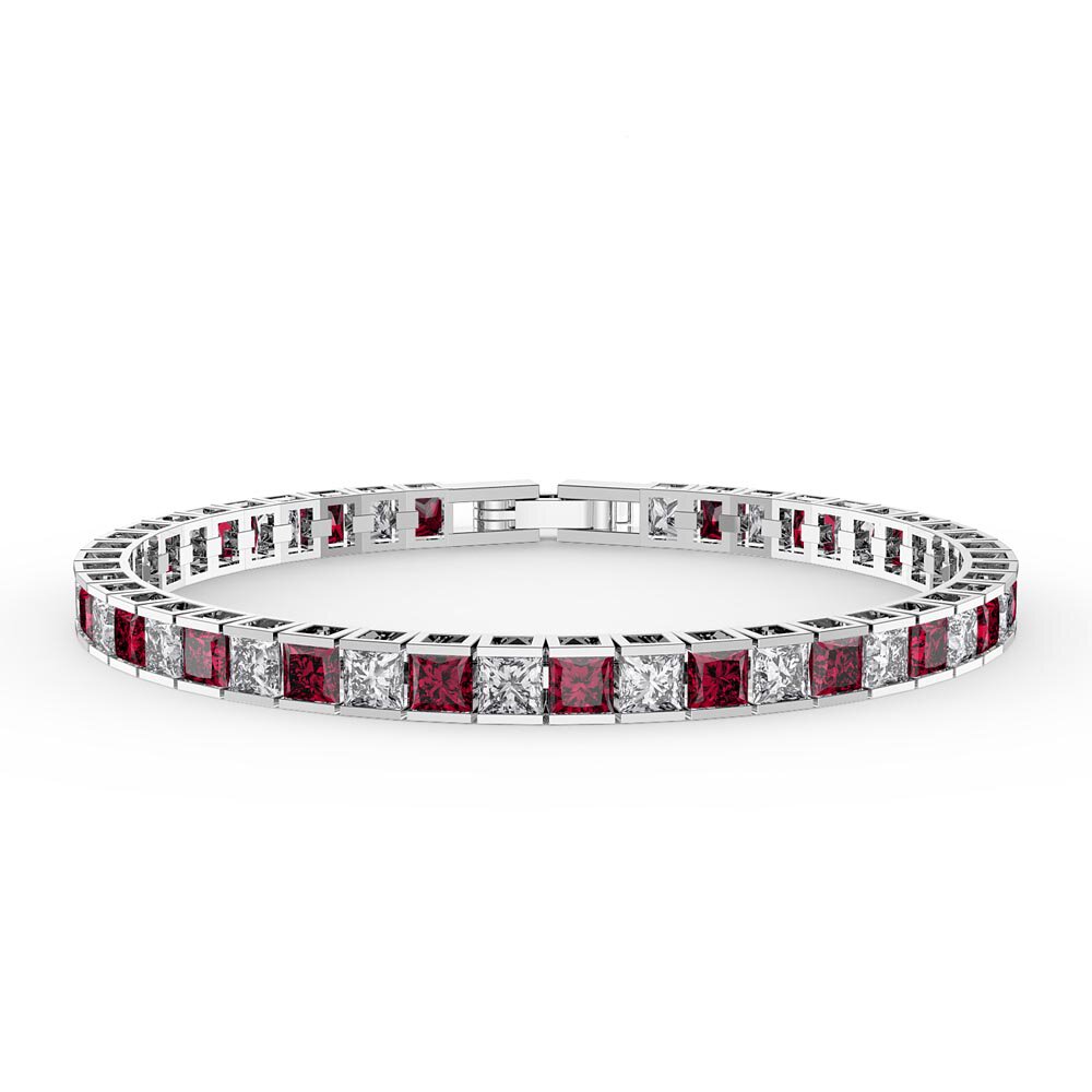 Princess Ruby Platinum plated Silver Tennis Bracelet