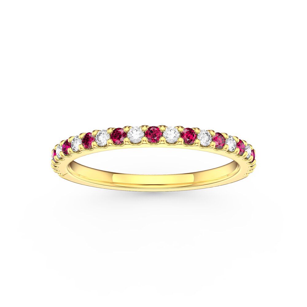 Radiant Ruby and Lab Diamond 9ct Yellow Gold Half Eternity Ring