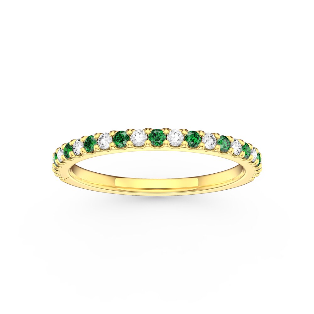 Radiant Emerald and Moissanite 9ct Yellow Gold Half Eternity Ring