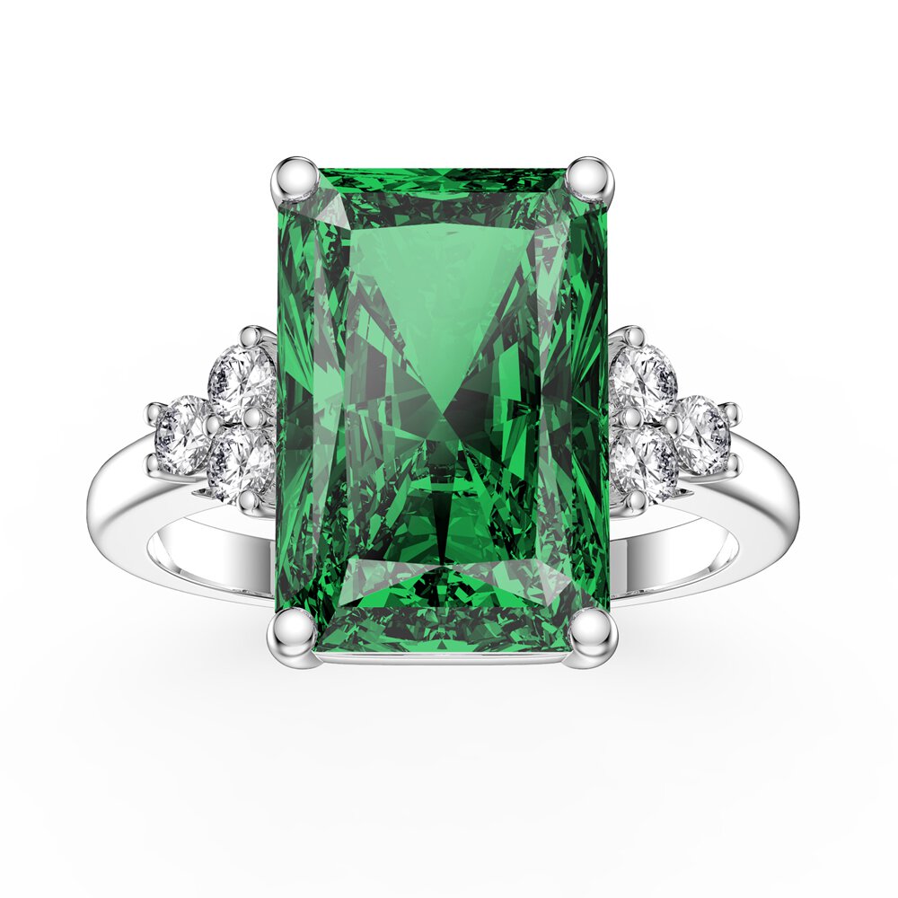 Radiant 5ct Emerald and Lab Diamond 9ct White Gold Engagement Ring