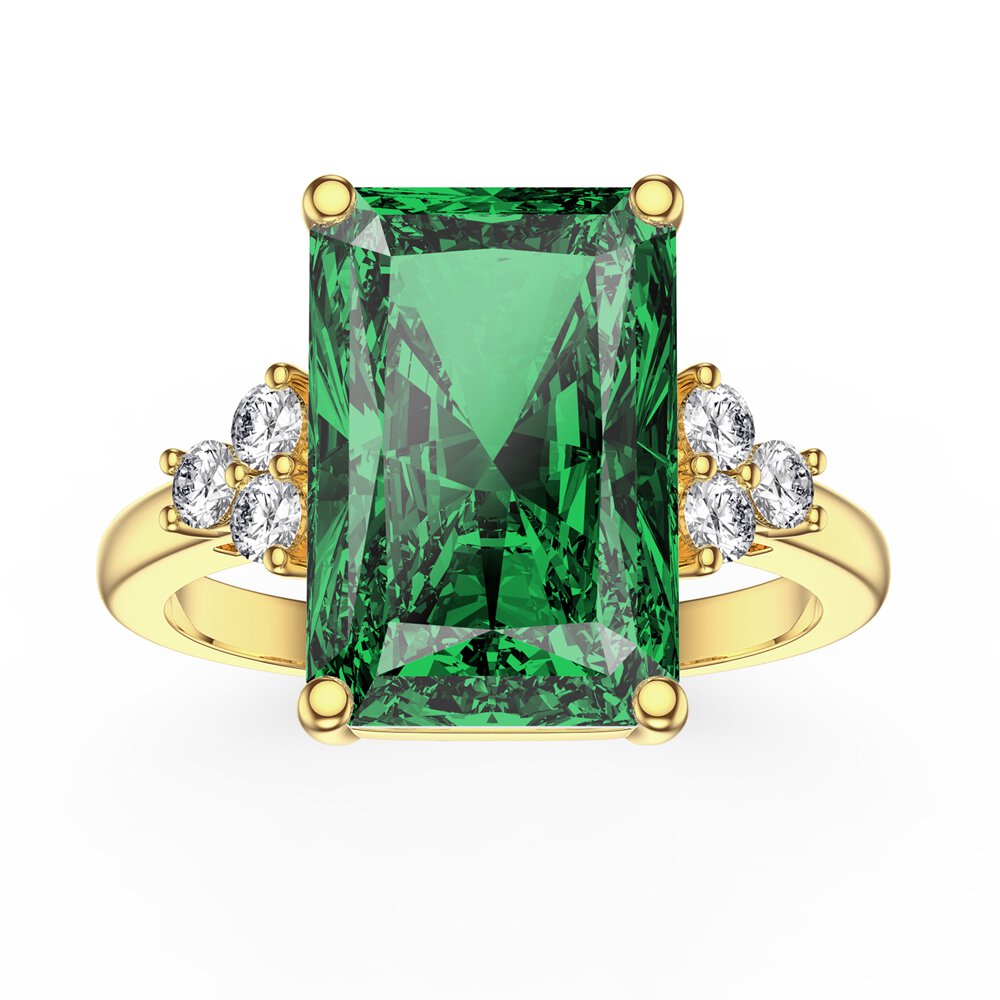 Radiant 5ct Emerald and Lab Diamond 18ct Yellow Gold Engagement Ring