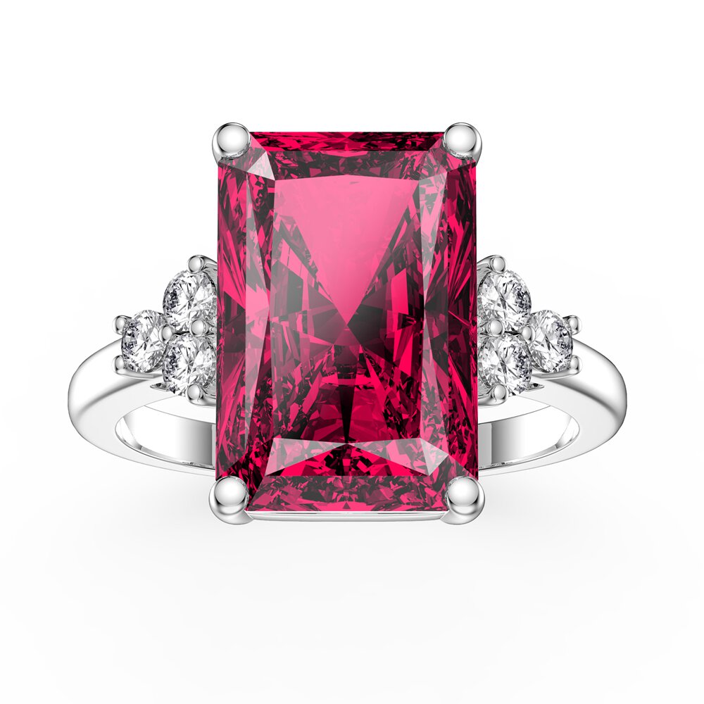 Radiant 5ct Ruby and Lab Diamond Platinum Engagement Ring