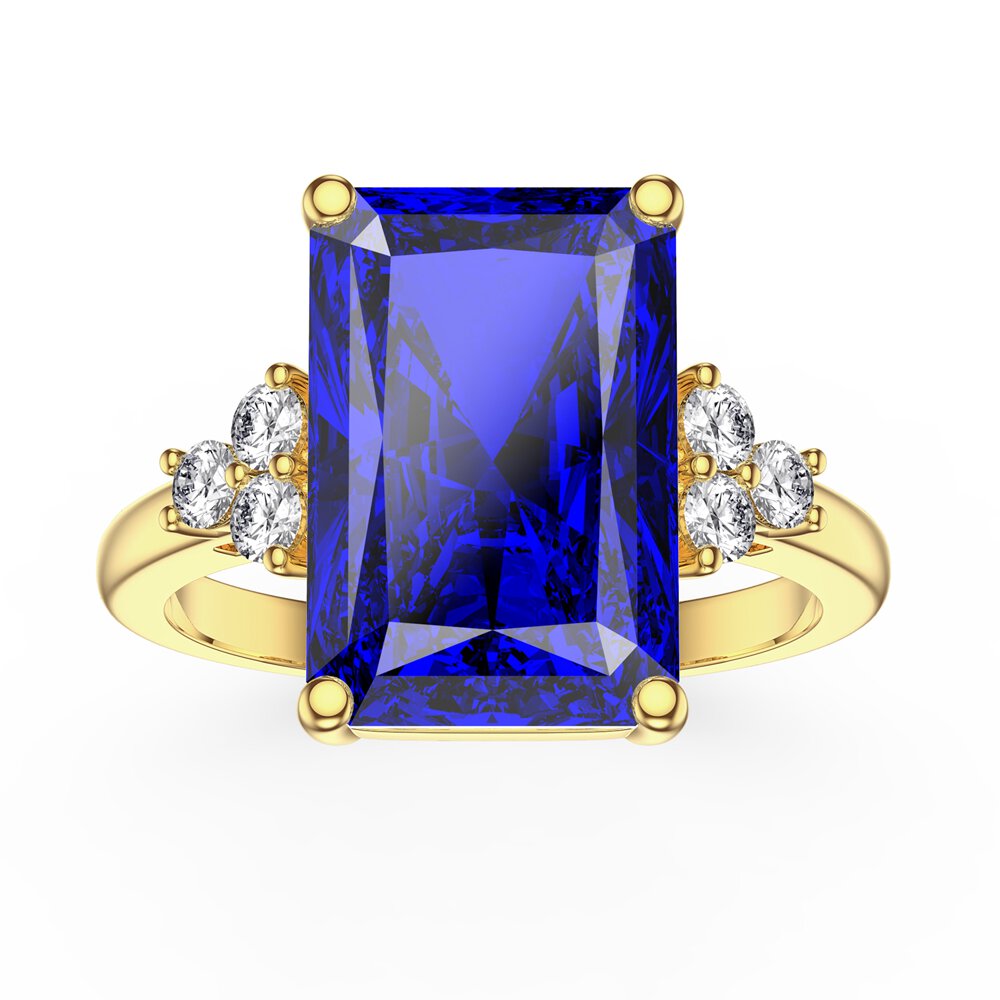 Radiant 5ct Sapphire and Lab Diamond 18ct Yellow Gold Engagement Ring