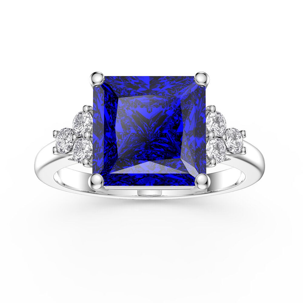 Radiant 4ct Princess Sapphire and Lab Diamond 18ct Yellow Gold Engagement Ring #4