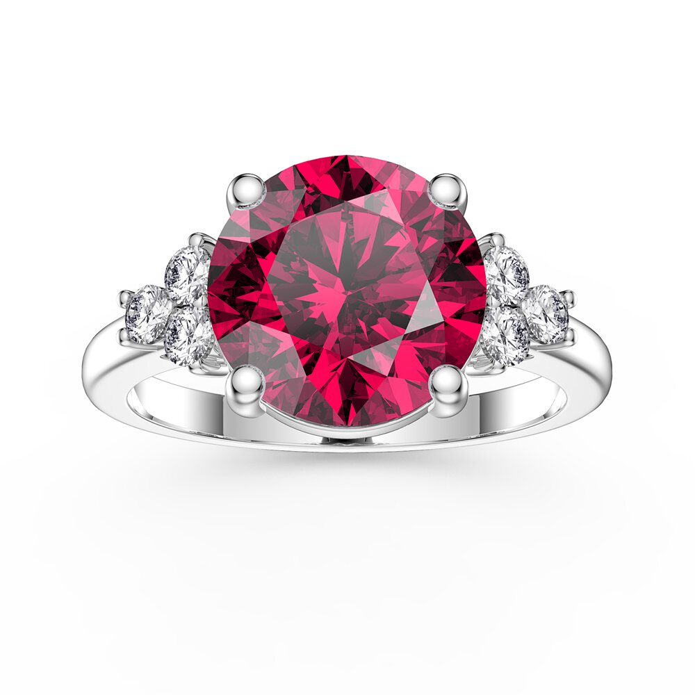 Radiant 3ct Ruby and Lab Diamond Platinum Engagement Ring
