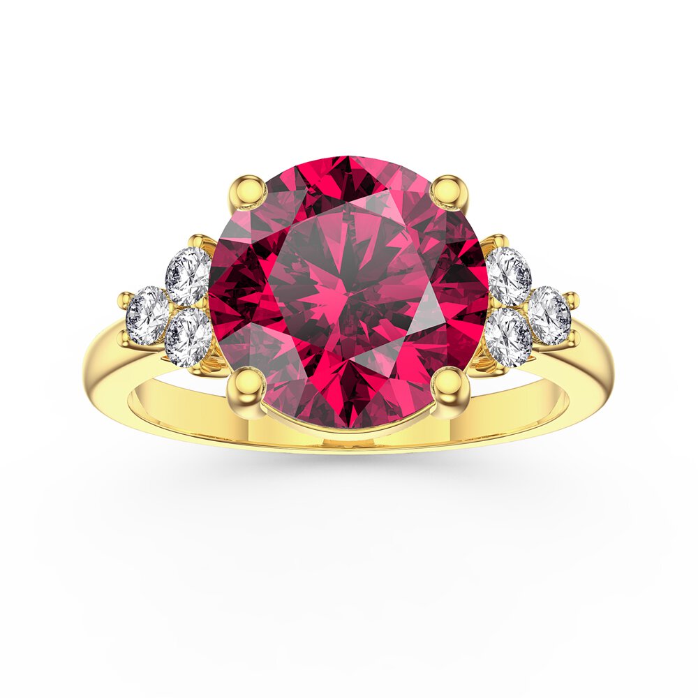 Radiant 3ct Ruby and Moissanite 18ct Yellow Gold Engagement Ring