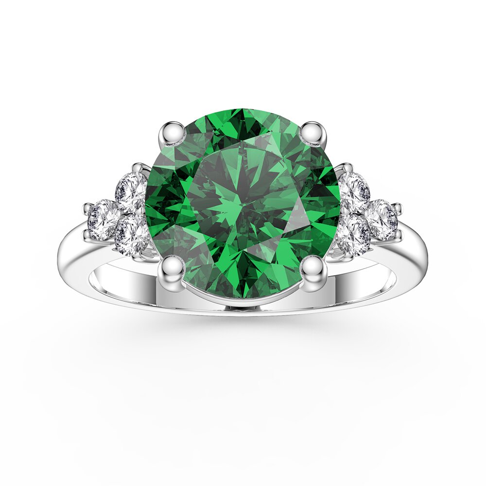 Radiant 3ct Emerald and Lab Diamond 18ct White Gold Engagement Ring
