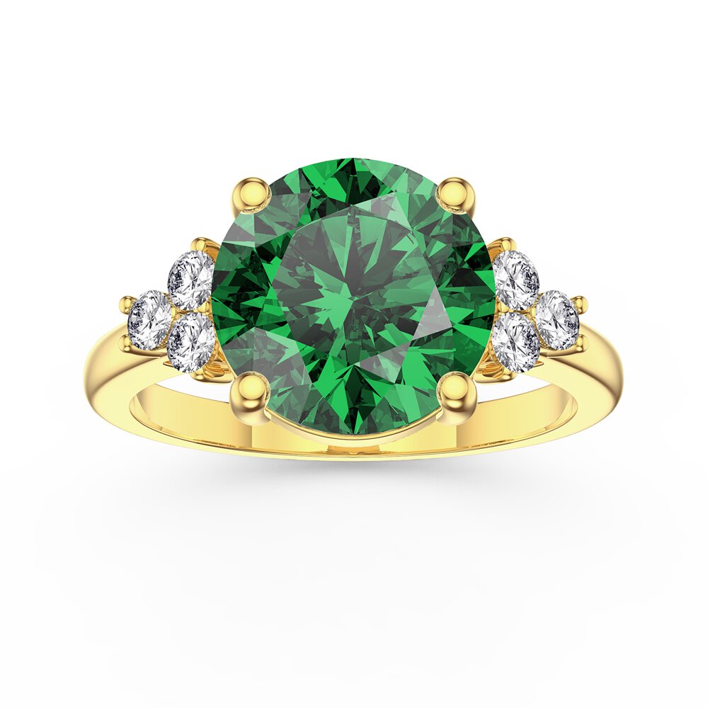 Radiant 3ct Emerald and Lab Diamond 18ct Yellow Gold Proposal Ring