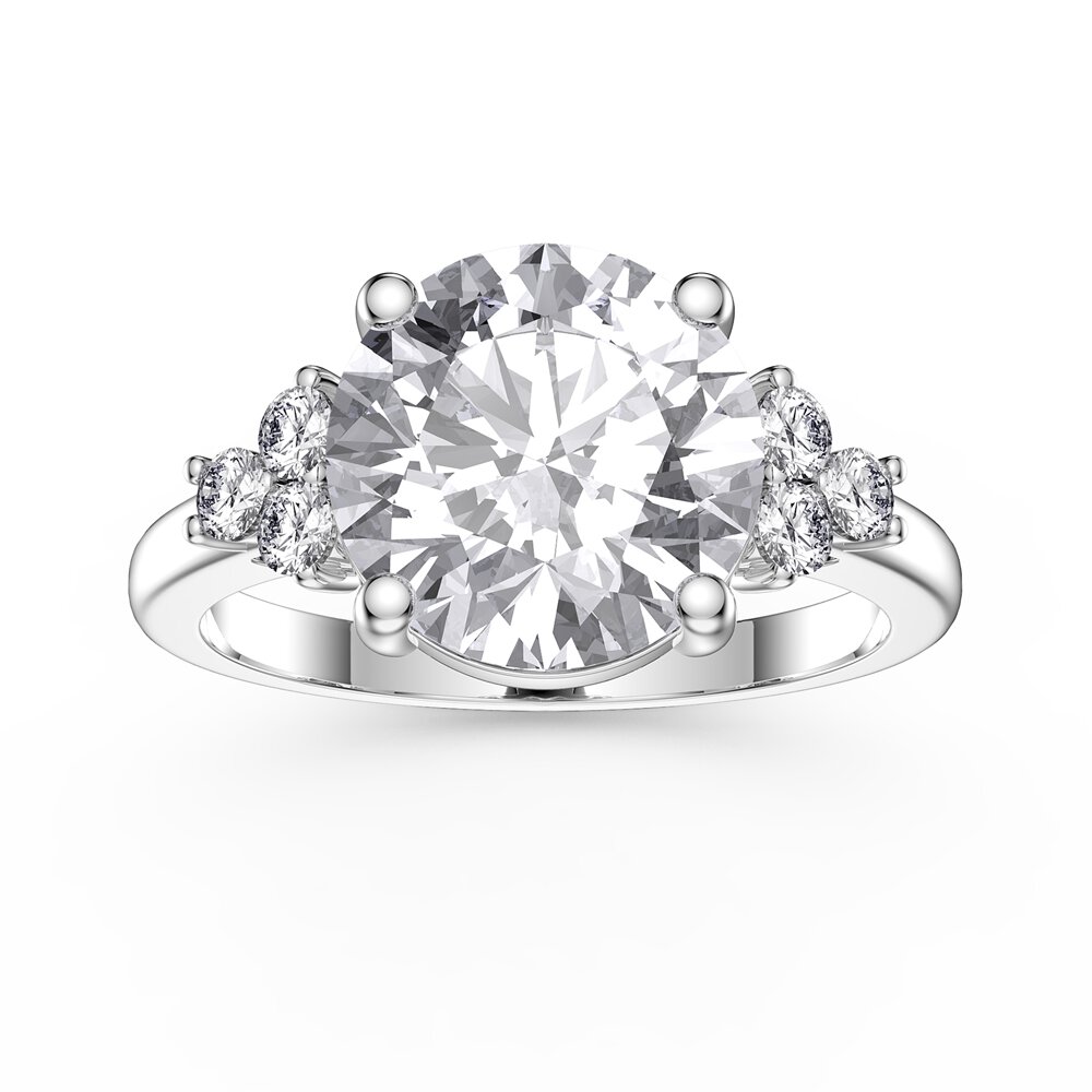 Radiant 3ct Round Moissanite Platinum plated Silver Proposal Ring