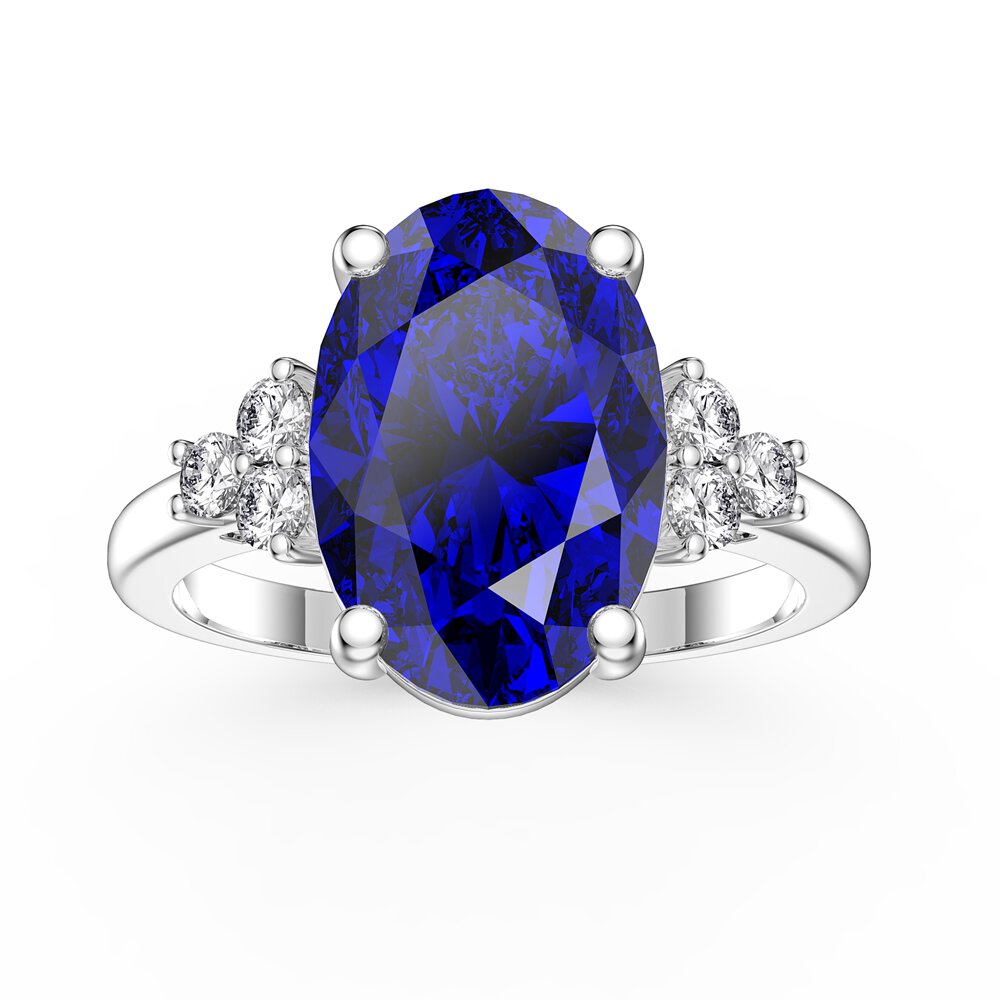 Radiant 3.5ct Oval Sapphire and Moissanite Platinum plated Silver Proposal Ring