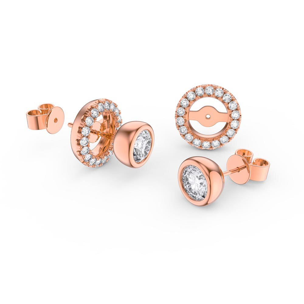 Infinity Moissanite 18ct Rose Gold Stud Earrings Halo Jacket Set