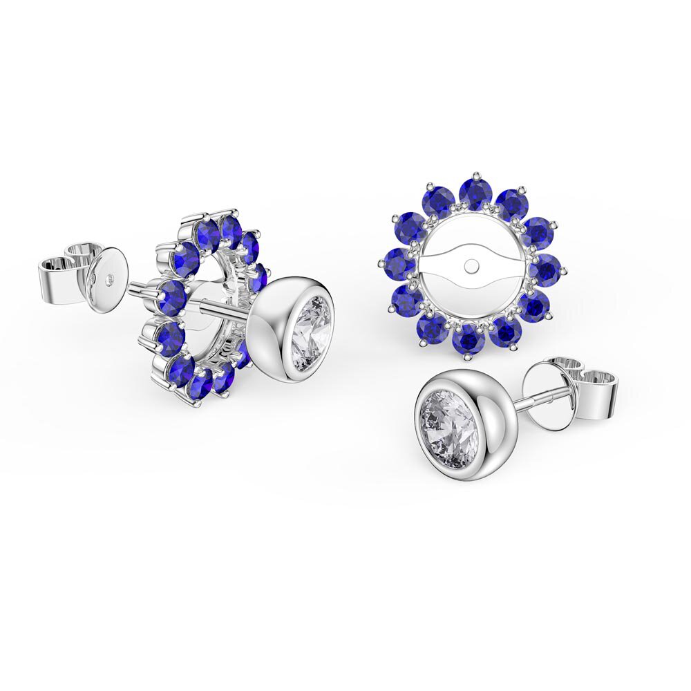 Infinity Moissanite 18ct White Gold Stud Earrings Sapphire Halo Jacket Set