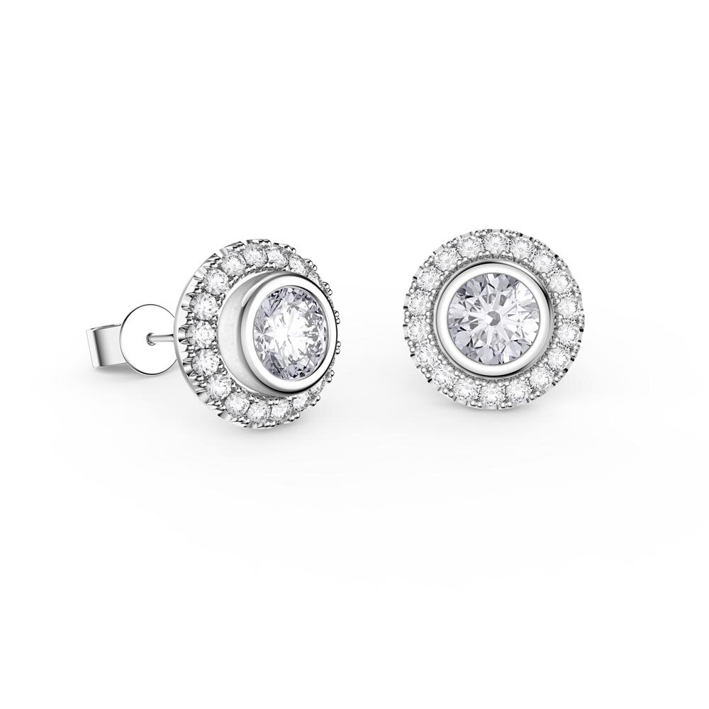 Infinity White Sapphire 9ct White Gold Stud Earrings Halo Jacket Set #2