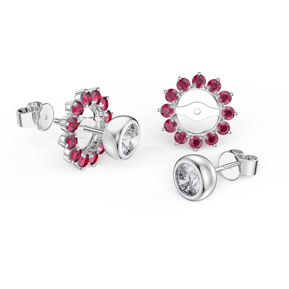 Infinity Moissanite 18ct White Gold Stud Earrings Ruby Halo Jacket Set