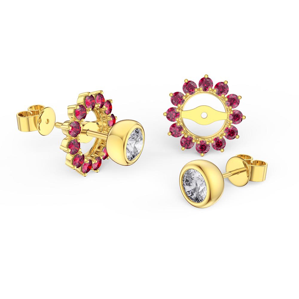 Infinity White Sapphire 9ct Yellow Gold Stud Earrings Ruby Halo Jacket Set