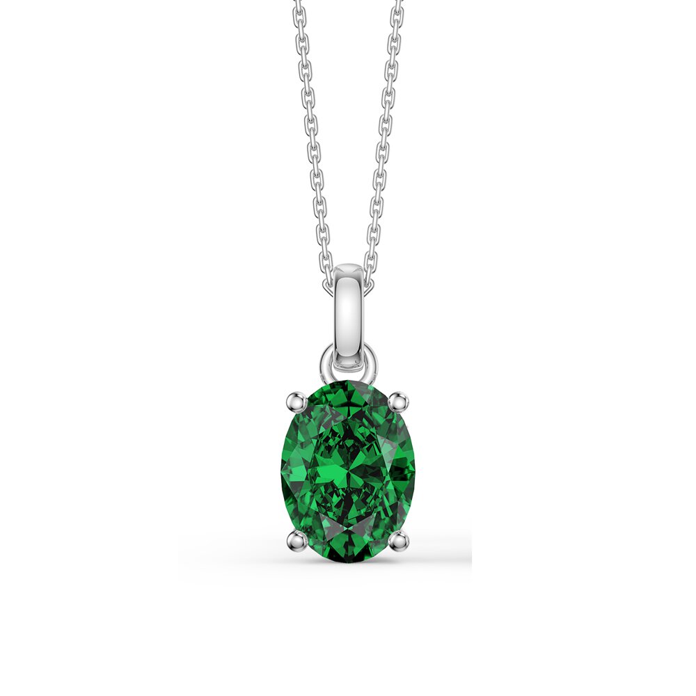 Eternity Oval Emerald Platinum plated Silver Pendant