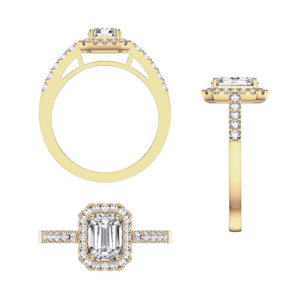 Princess Aquamarine 18ct Yellow Gold Emerald Cut Moissanite Halo Engagement Ring #4