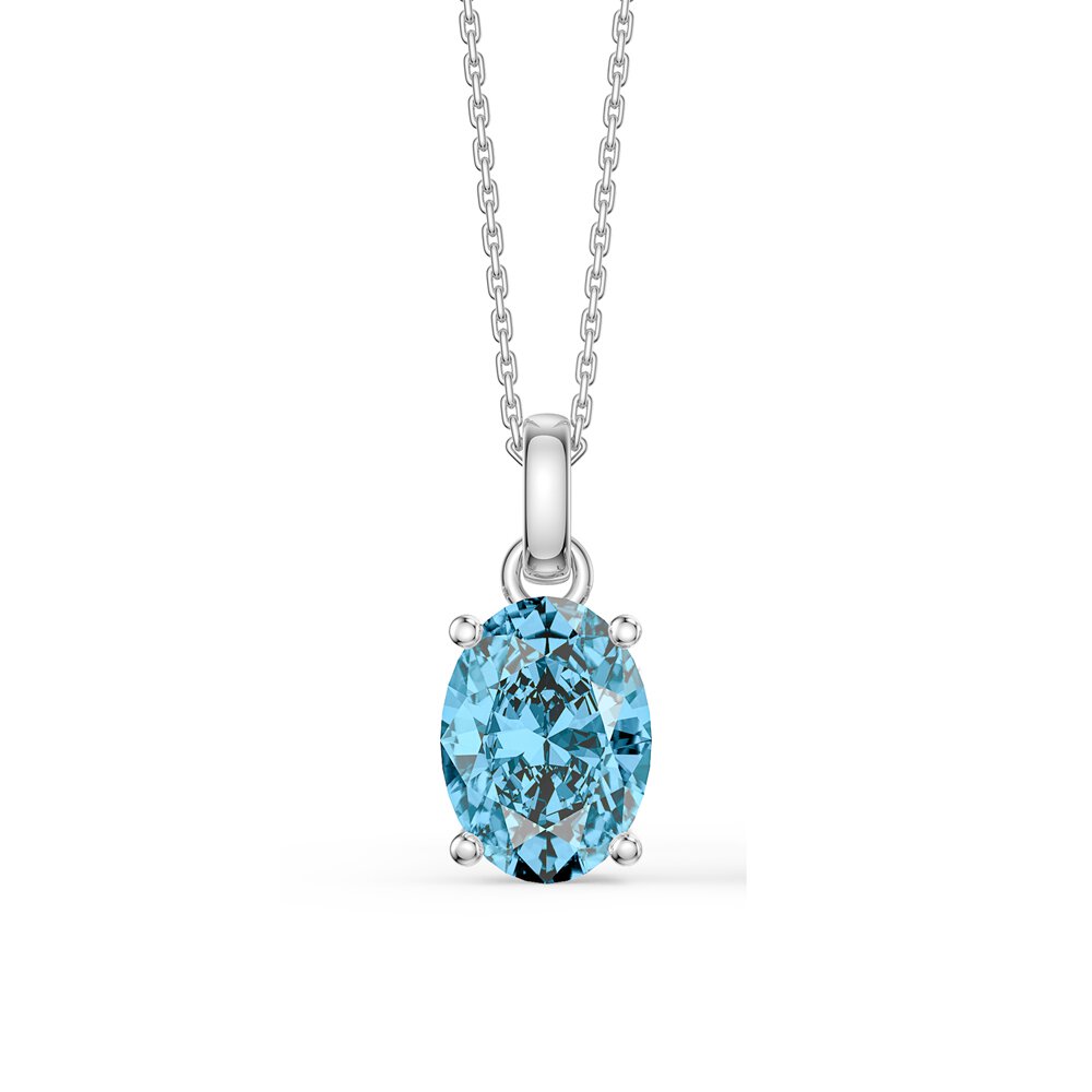 Eternity Oval Swiss Blue Topaz Platinum plated Silver Pendant