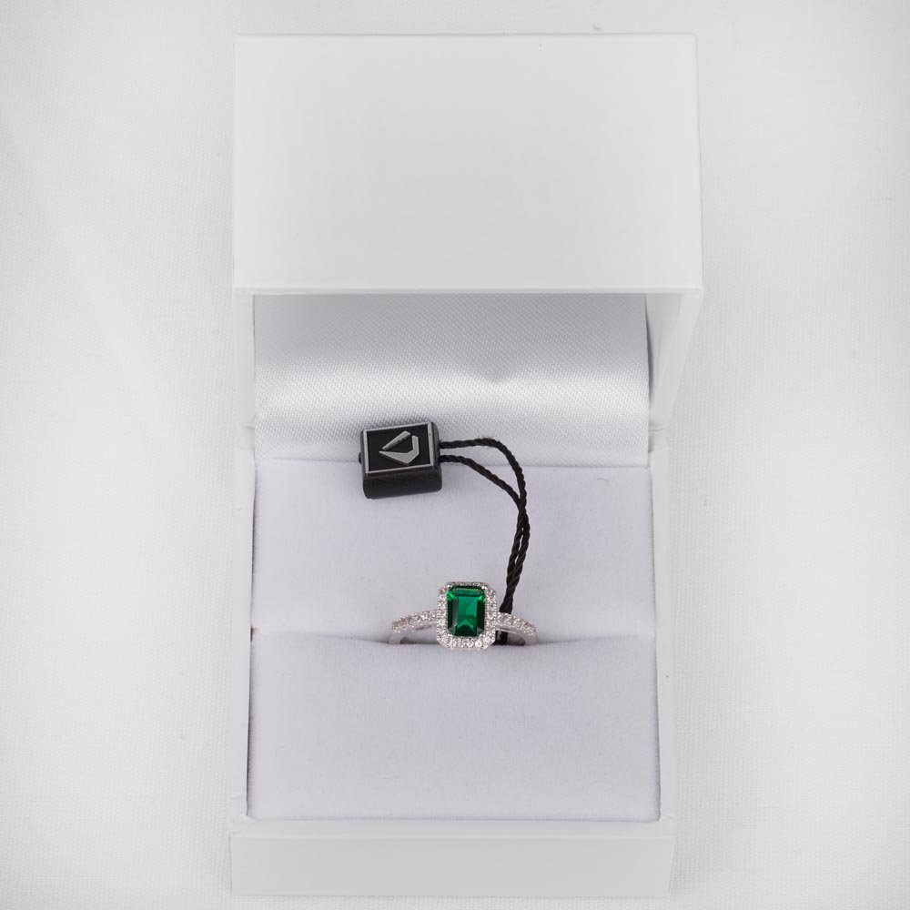 Princess Emerald Cut Emerald Lab Diamonds Halo Platinum Engagement Ring #3