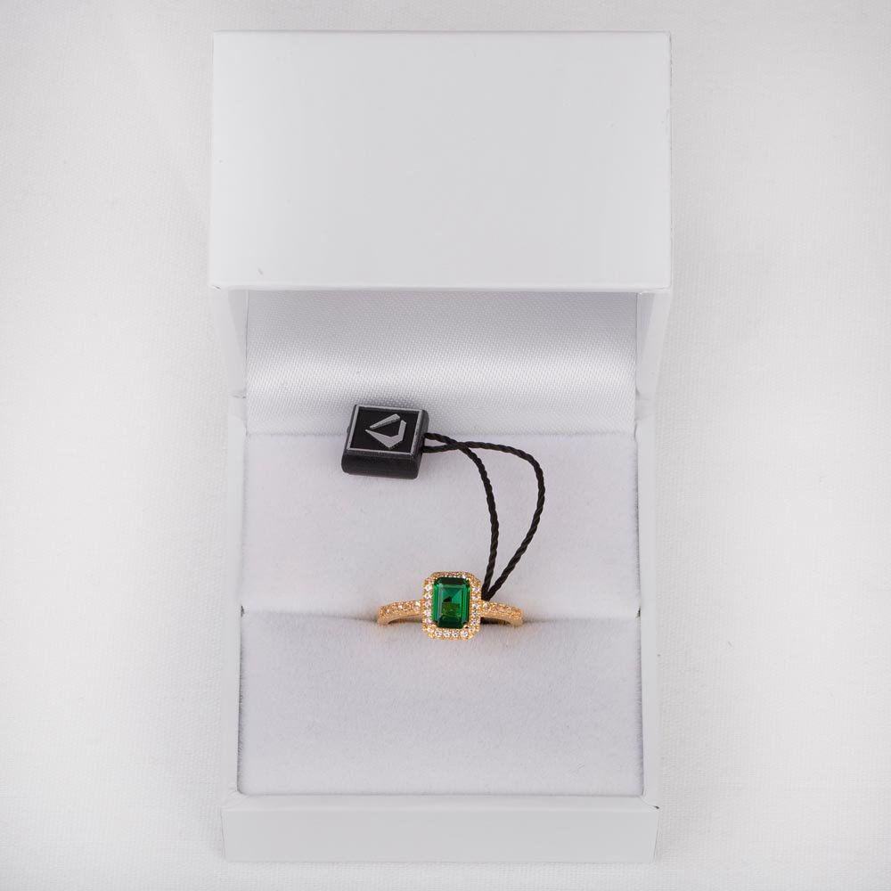 Princess Emerald cut Emerald Diamond Halo 18ct Yellow Gold Engagement Ring #3